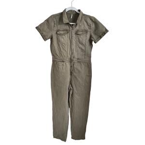 Young Fabulous & Broke YFB Utility Jumpsuit Sz L Olive Button Front Coverall